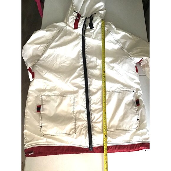 MENS WHITE WINDBREAKER SHERPA LINE SIDE POCKETS HOODIE JACKET SIZE MEDIUM - Picture 5 of 5